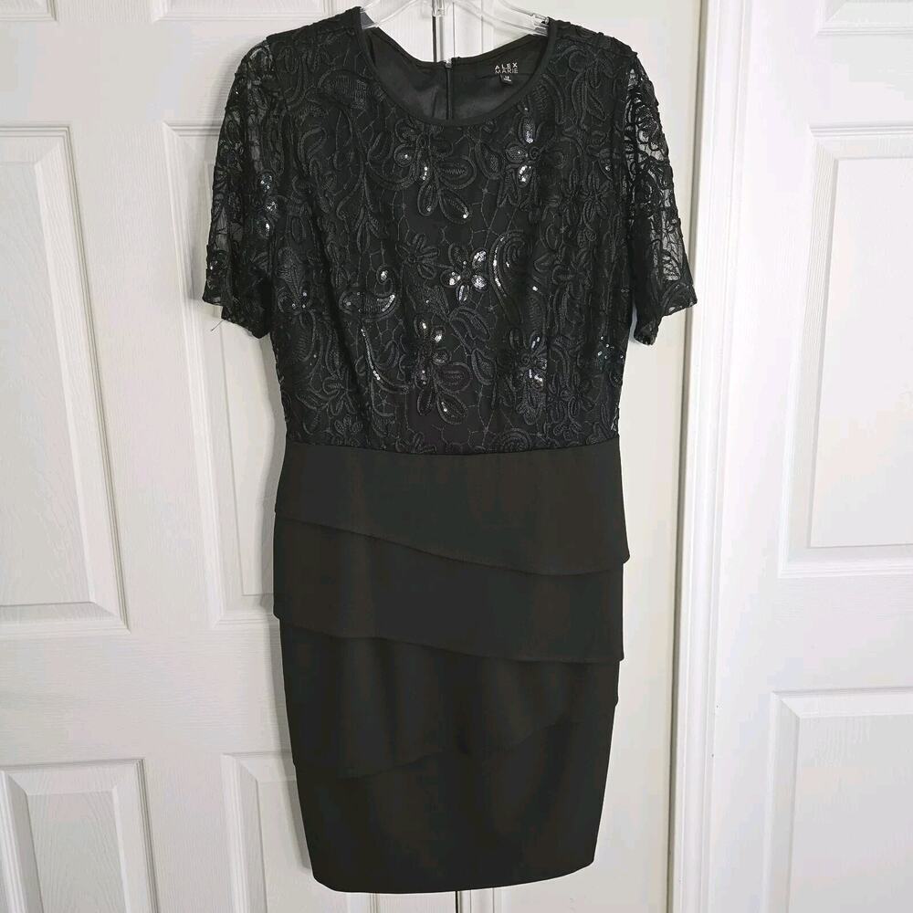 Alex Marie Black Size 12 Dress Embroidery Sequins On Top Layered Skirting LNC